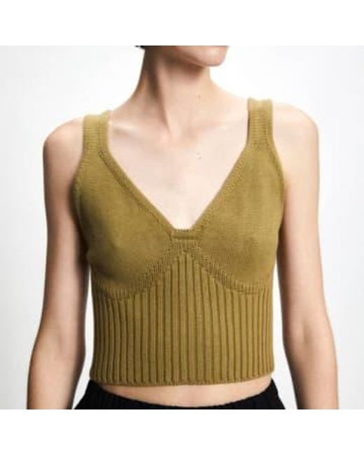 Rita Row Green Fukang Knit Crop Top Khaki Xs