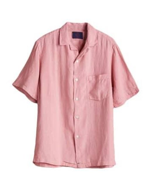 La camisa cuello l campamento lino Portuguese Flannel de hombre de color Pink