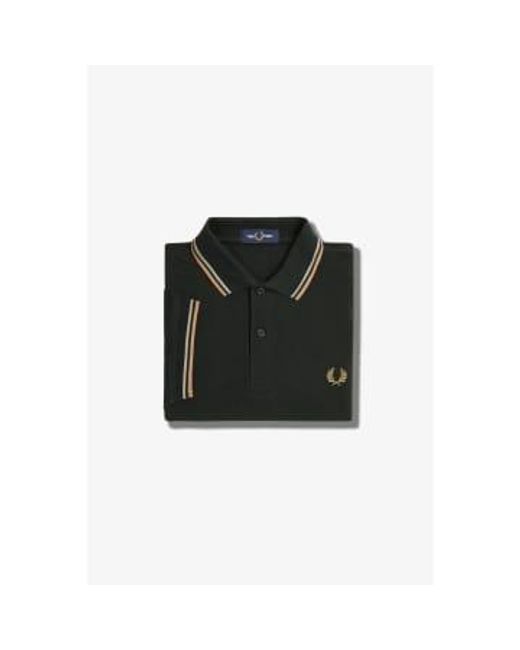 Fred Perry Black Slim Fit Twin Tipped Polo Night / Warm Grey / Light Rust for men