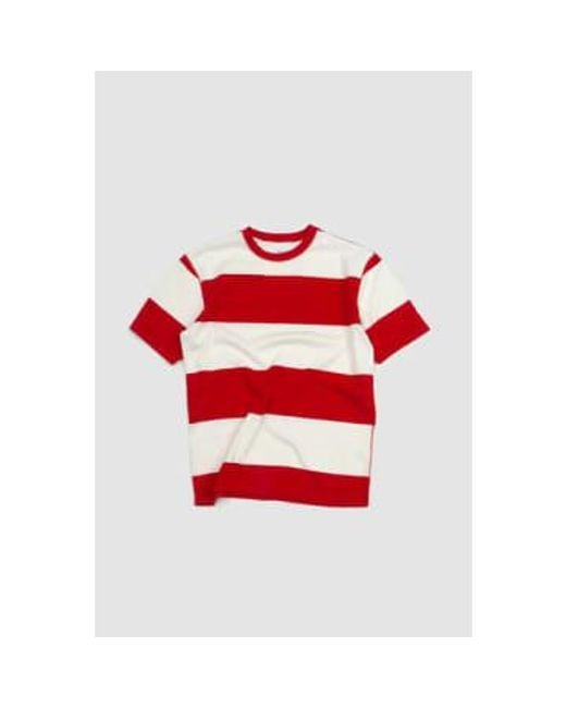 Drake's Striped heavy wander t-shirt rot/weiß in Red für Herren