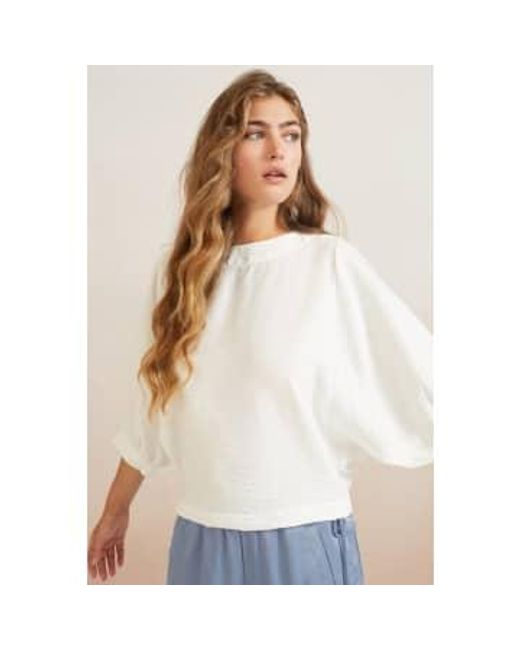 Yaya White Batwing Top With Boatneck & Long Sleeves