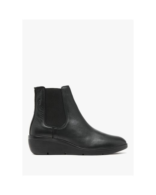 Fly London Black S Nola Leather Wedge Ankle Boots