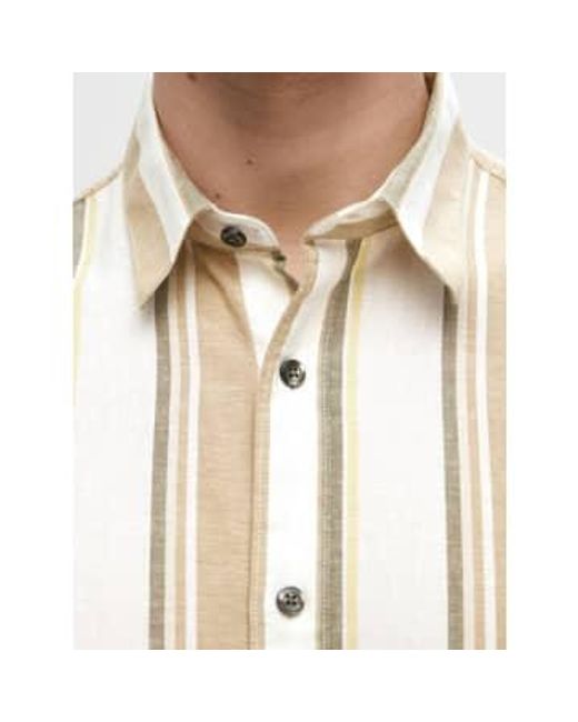 SS Camisa rayas lino Kelp SELECTED de hombre de color White