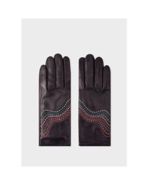Paul Smith Blue Leather Gloves With Swirl Stitch Detail Size: L, Col: Navy L