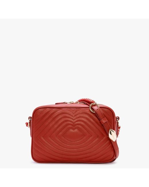 Lulu Guinness Red S Bella Red Lip Ripple Quilted Leather Cross Body Bag