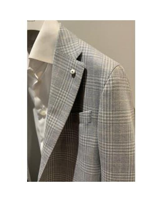 Chaqueta slim fit en mezcla lana y seda a cuadros gris claro 42075/1 L.b.m. 1911 de hombre de color Brown