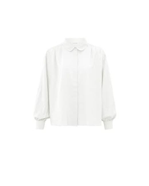 Blusa gran tamaño con collar mangas largas hojaldre Yaya de color White