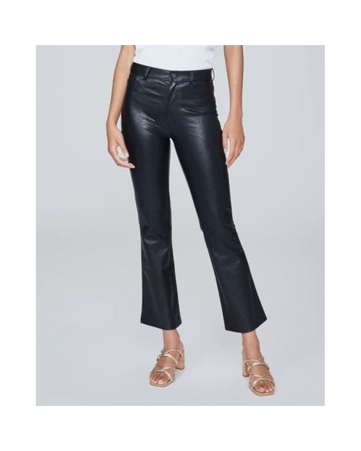 PAIGE Claudine Ankle Flare Vegan Leather Trousers in Blue | Lyst