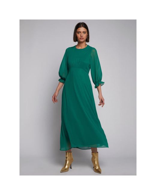 Vilagallo Green Dress Alessia Long Cape Georgette