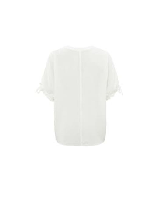Yaya White Airy Top With V Neck And Drawstring Details