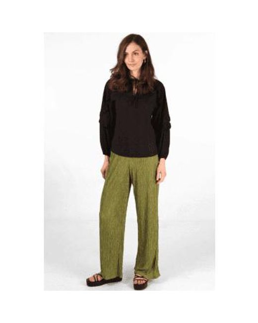 MSH Green Wide Leg Plisse Trousers With Elastic Smocked Waist