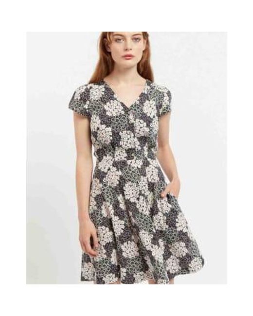 Lilac Rose Gray Louche Leonore Flower Patch Balloon Sleeve Midi Dress