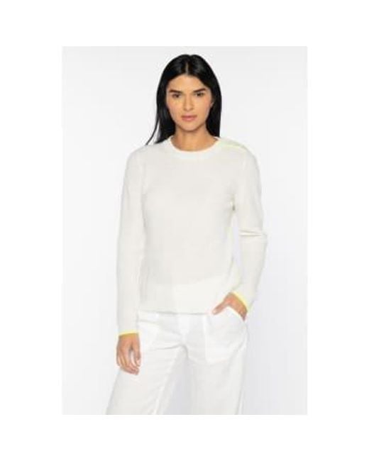 Kinross Cashmere White Piped Shoulder Button Crew Whisper M