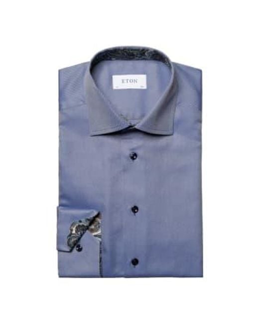 Eton of Sweden Blue Mid Slim Fit Textured Twill Shirt With Contrast Trim 10001059225 17.5 for men