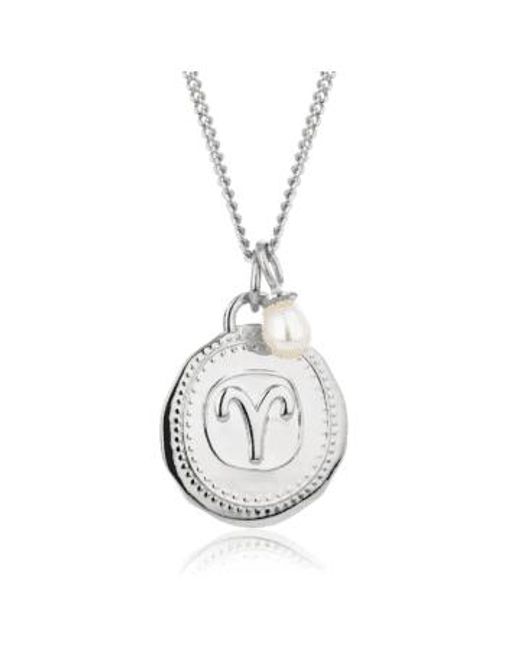 Claudia Bradby Metallic Silver Pearl Aries Zodiac Necklace /