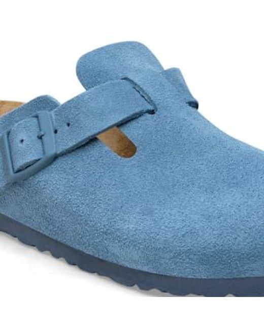 Boston Soft Foot Bed Suede Leather Elemental di Birkenstock in Blue