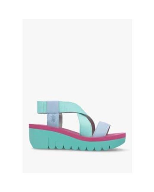 Fly London Blue S Yabi Leather Mid Wedge Sandals