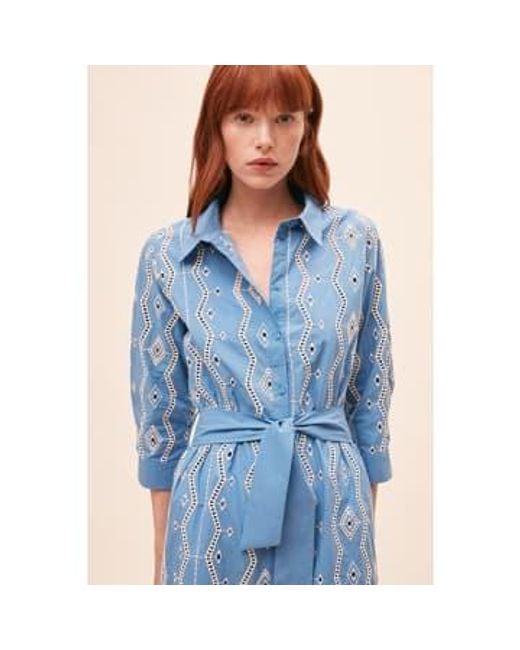 Clea Embroidered Midi Shirt Dress di Suncoo in Blue