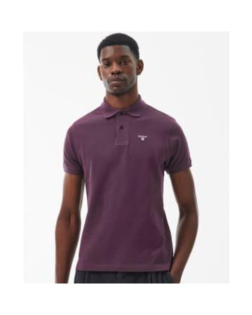 Barbour Purple Pique Cotton Tartan Trim Polo Shirt Small for men