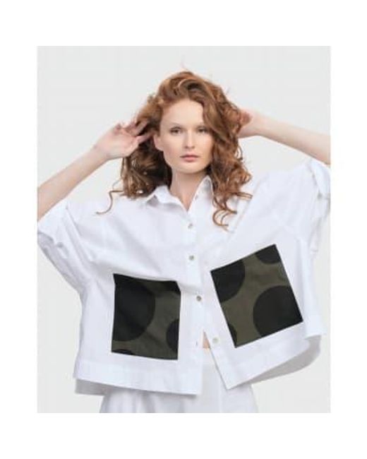 Alembika White Cream Shirt With Black And Khaki Spot Pocket S