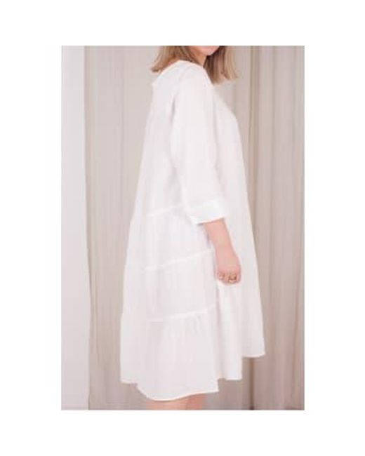 Linen Tiered Dress In Off di ROSSO35 in White