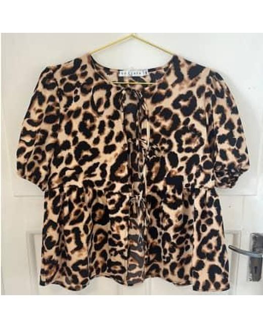 Every Thing We Wear Black By Clara Bow Tie Front Blouse Leopard Print Xs/s