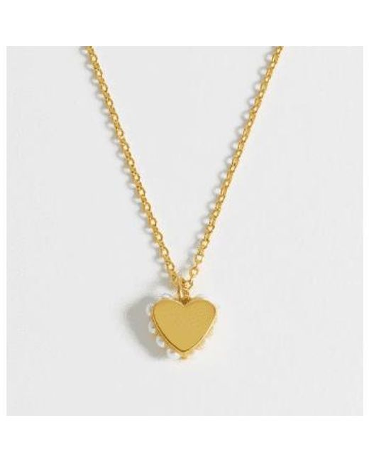 Estella Bartlett Metallic Heart Side Pearl Pendant Necklace Plated