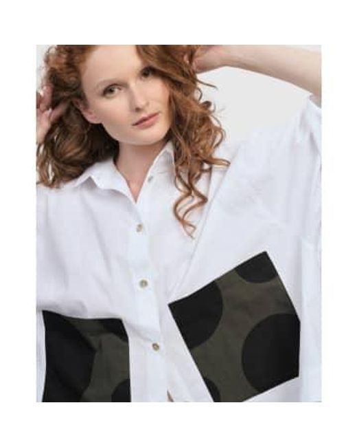 Alembika White Cream Shirt With Black And Khaki Spot Pocket S