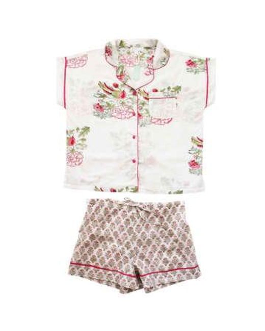 Powell Craft Multicolor Block Printed Floral Bird Cotton Short Pyjama Set