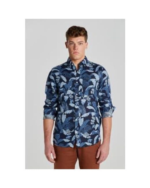 Gant Blue Regular Fit Printed Linen Shirt for men