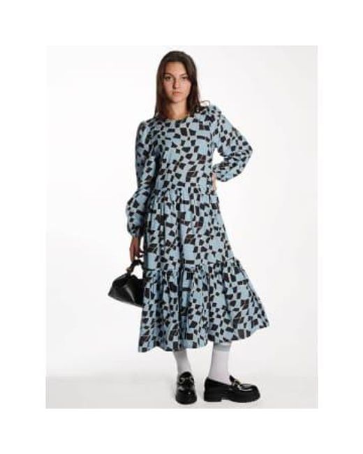 Stella Nova Blue Midi Cotton Dress With All Over Print 40
