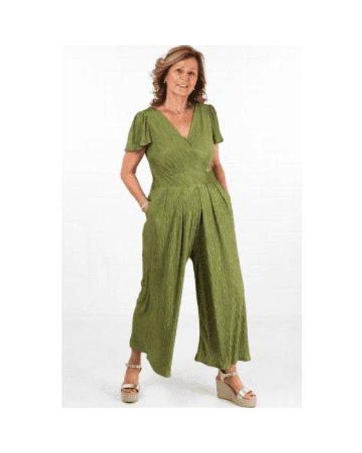 MSH Green Plisse Textured Wide Leg Jumpsuit