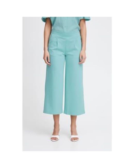 Ichi Blue Kate Sus Wide Leg Cropped Trousers-nile -20116301