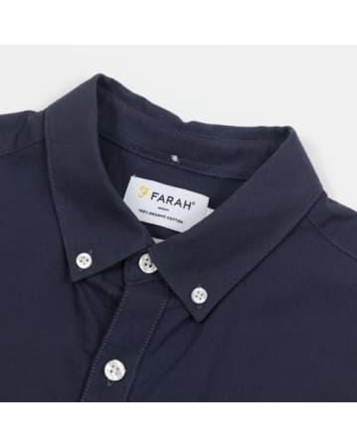 Farah Blue Brewer Slim Long Sleeve Oxford Shirt for men