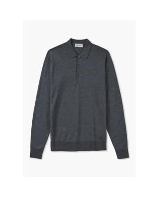 Mens Knitted Belper Long Sleeve Polo Shirt In Charcoal di John Smedley in Gray da Uomo