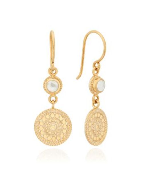 Mother Of Pearl And Disc Drop Earrings di Anna Beck in Metallic