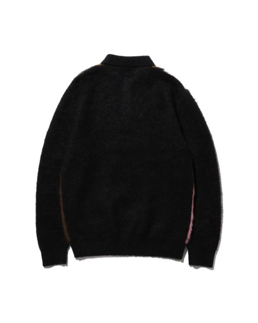 Beams Plus Blue Knit Polo Shaggy Sweater Black for men