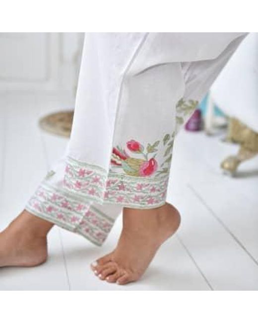 Bloqueo pijama algodón pájaro floral estampado Powell Craft de color White