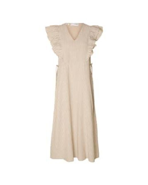 Striped Ankle Linen Dress di SELECTED in Natural