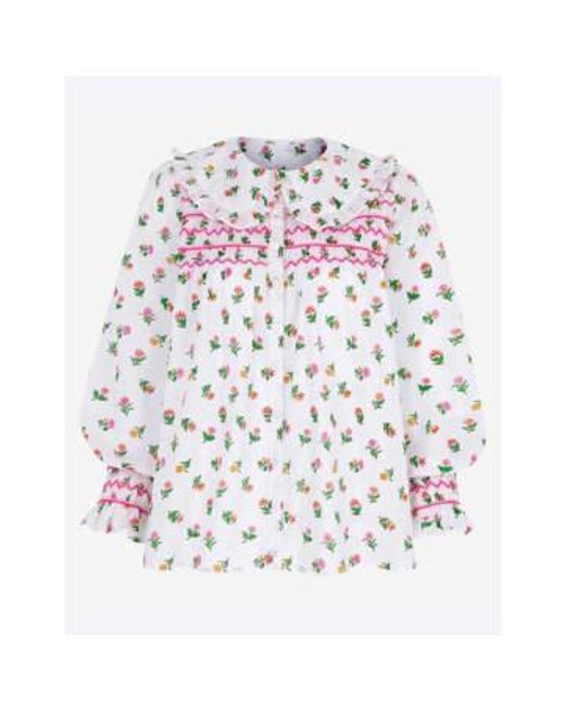 Pink City Prints White Posey Blouse Blossom Xs