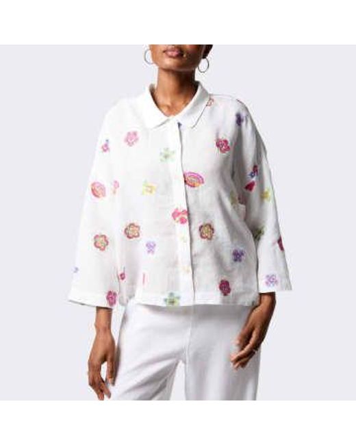 Sahara White Floral Embroidery Boxy Shirt