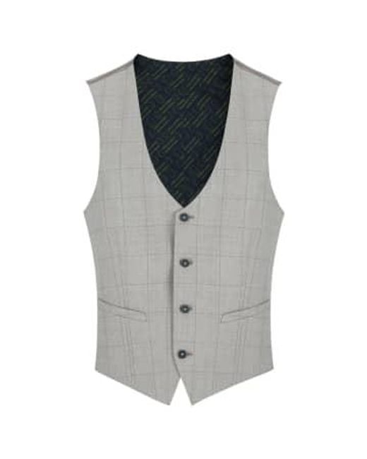 Remus Uomo Gray Lucian Windowpane Check Suit Waistcoat Beige 36 for men
