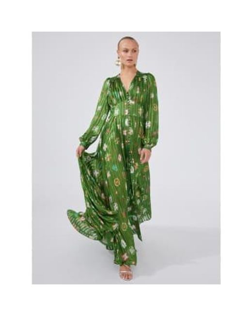 Hayley Menzies Green Button Down Gold Fleck Maxi Dress Size: S, Co S