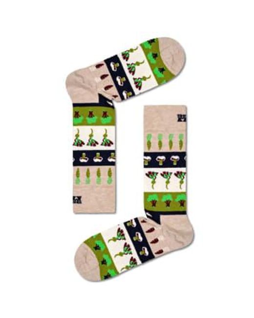 Happy Socks Gemüsestreifensocken in Beige P000135 in Green für Herren