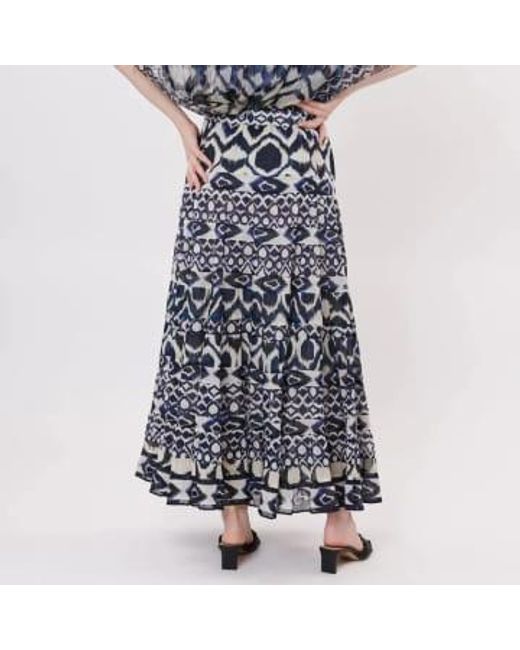 Rene' Derhy Blue Valeska Aztec Maxi Skirt M