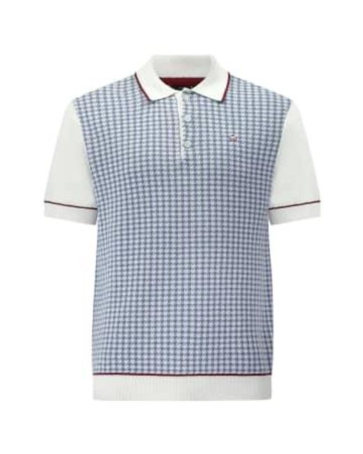 Merc London Blue Cavendish Houndstooth Knitted Polo M for men