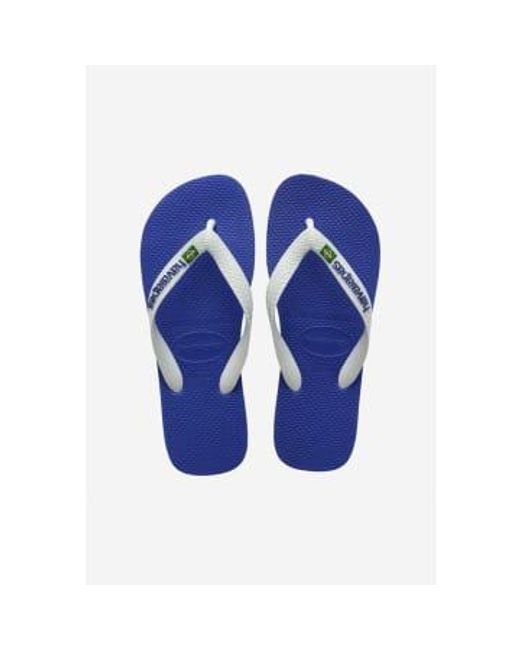 Mens Brasil Logo Flip Flops di Havaianas in Blue da Uomo
