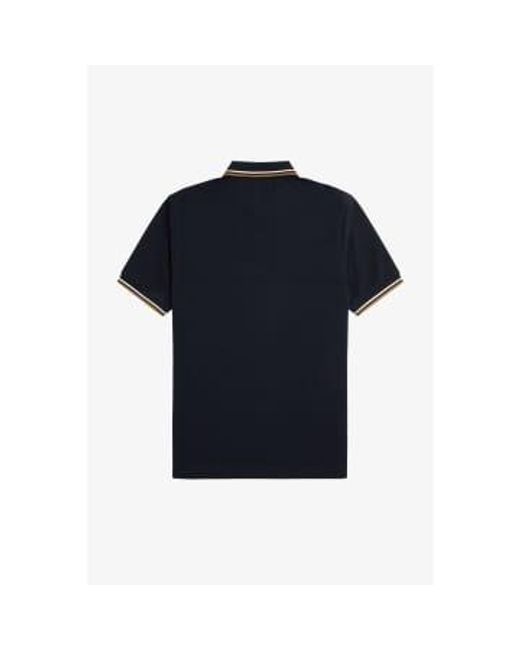 Fred Perry Blue Slim Fit Twin Tipped Polo / Snow White / Shaded Stone for men