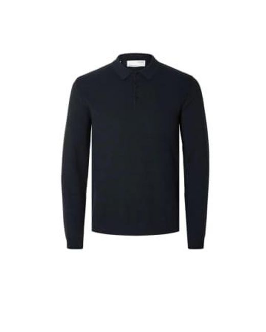 SELECTED Blue R Corner Ls Knit Polo for men