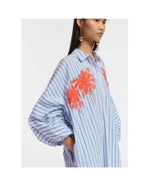 Frilled Mini Dress And White With Embroidery di Essentiel Antwerp in Blue